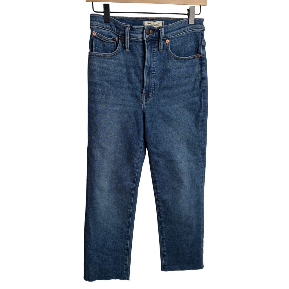Madewell Womens Perfect Vintage Jean 27 Blue Raw‎ Hem High Rise Straight Retro